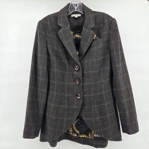 Cabi Blazer 6 Brown Plaid Wool Blend Jacket Lined Dark Academia Preppy